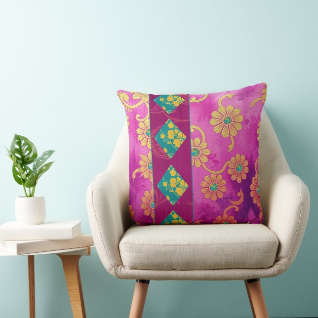 ORIENTAL Pink Turquoise Floral - Pillow (Chair)
