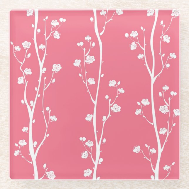 Oriental plum blossom pattern glass coaster (Front)