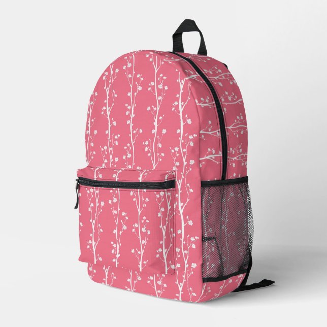 Oriental plum blossom pattern printed backpack (Back Corner Right)