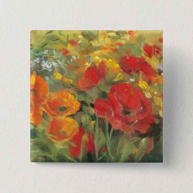 Oriental Poppy Field 2 Inch Square Button (Front)