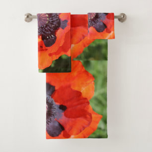 Oriental Poppy Flower Bath Towel Set