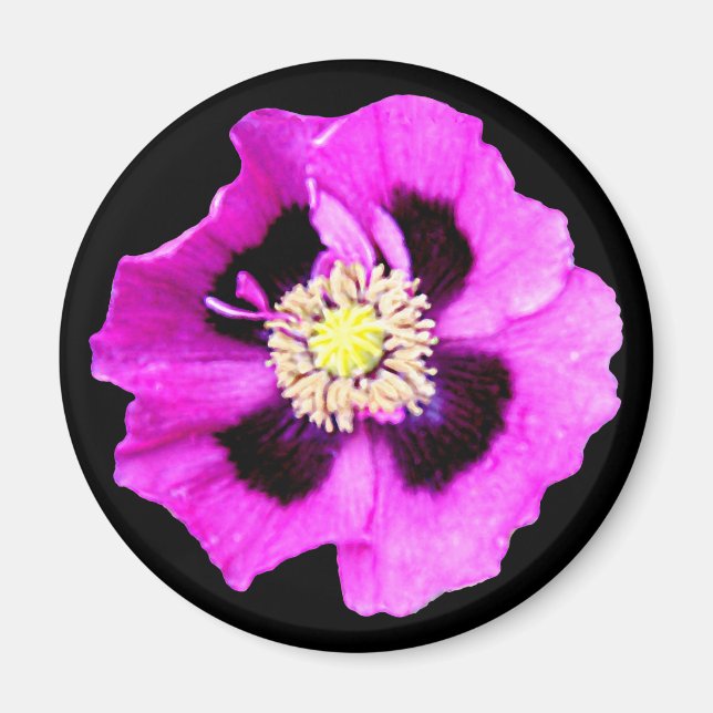Oriental Poppy fridge magnet black (Front)