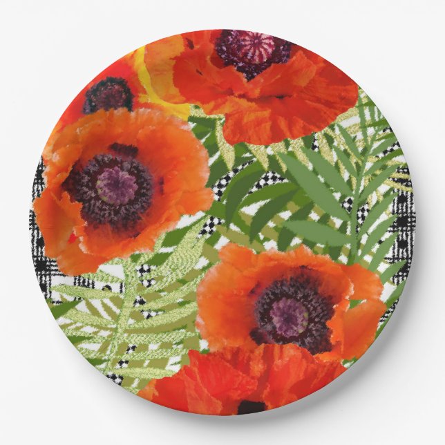 Oriental Poppy Style Paper Plate (Front)