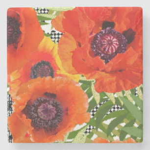Oriental Poppy Style Stone Coaster