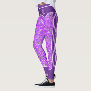 Oriental Purple Arabesques Monogram Customized Leggings