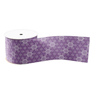 Oriental Purple Ayame Star Asanoha Japan Pattern Grosgrain Ribbon