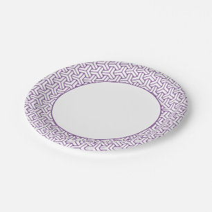 Oriental Purple White Ayame Japan Bishamon Pattern Paper Plate