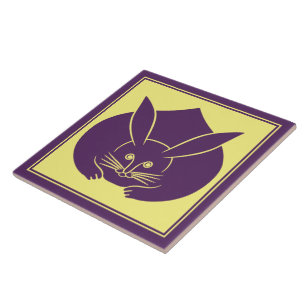 Oriental Purple Yellow Japan Rabbit Mon Vector Art Tile