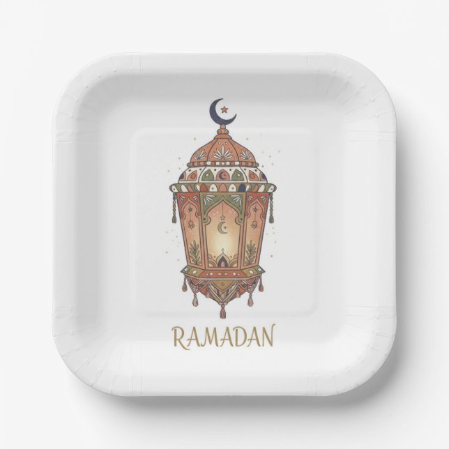 Oriental Ramadan Lantern Illustration  Paper Plate (Front)