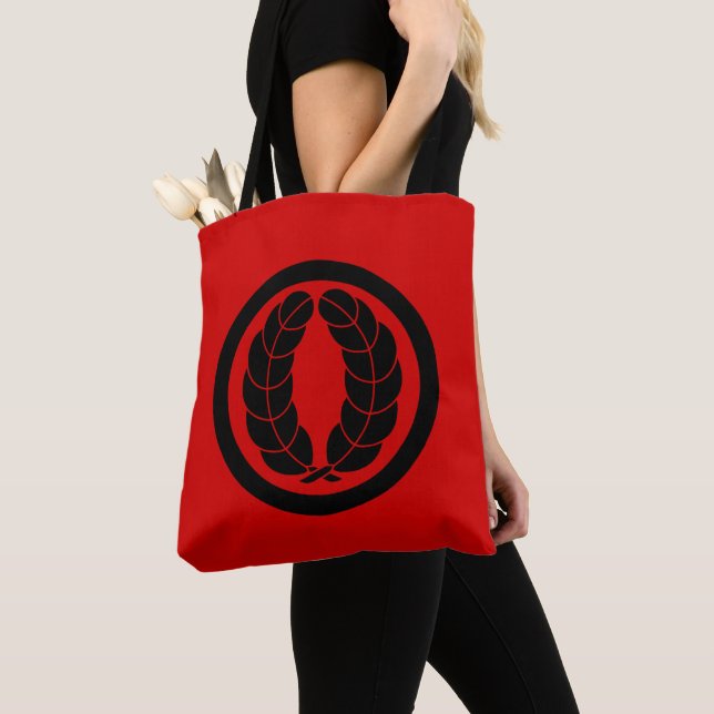 Oriental Red Black Nakagawa Japan Kamon Mon Art Tote Bag (Close Up)