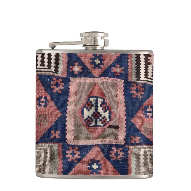 Oriental Red Carpet Rug Killim  Hip Flask (Front)