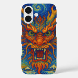 Oriental red dragon starry night Kanagawa waves  iPhone 16 Case
