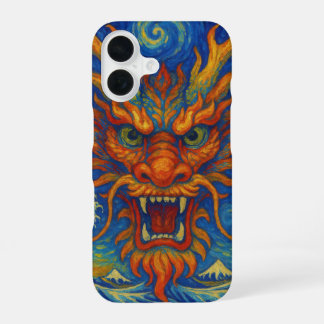 Oriental red dragon starry night Kanagawa waves iPhone 16 Case