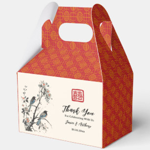 Oriental red flower bird Chinese wedding Favor Box