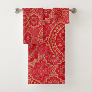 ORIENTAL Red Golden Pattern - Bath Towel Set
