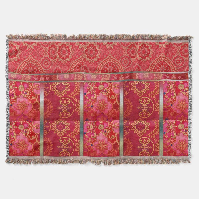 ORIENTAL Red Golden Pattern - Throw Blanket (Front)