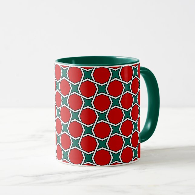 Oriental Red Green Arabic Egypt Geometric Pattern Mug (Front Right)