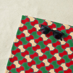 Oriental Red Green Beige Bow Tie Geometric Pattern Beach Towel