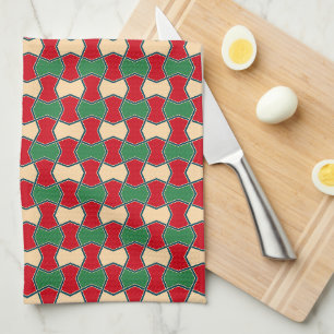 Oriental Red Green Bow Tie Geometric Pattern Kitchen Towel
