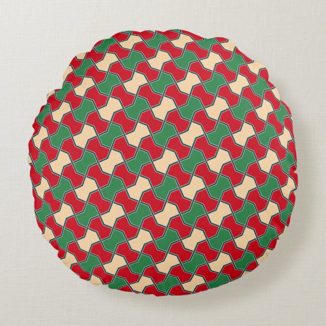 Oriental Red Green Bow Tie Geometric Pattern Round Pillow (Front)