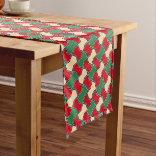 Oriental Red Green Bow Tie Geometric Pattern Short Table Runner