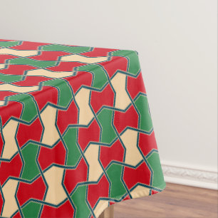Oriental Red Green Bow Tie Geometric Pattern Tablecloth