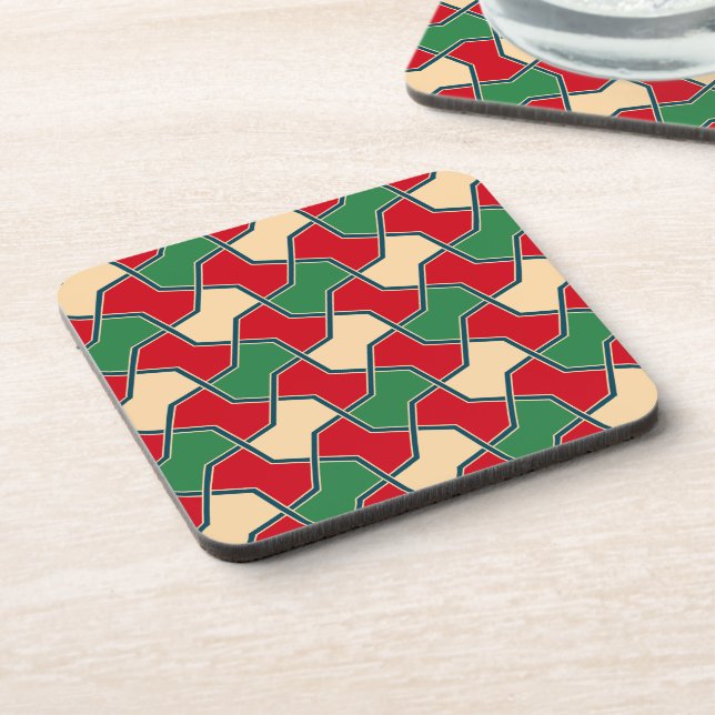 Oriental Red Green Bow Tie Geometric Vector Art Coaster (Left Side)
