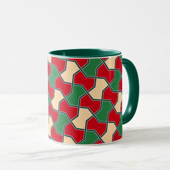 Oriental Red Green Bow Tie Geometric Vector Art Mug (Front Right)