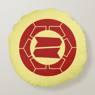 Oriental Red Light Yellow Japan Hattori Kamon Art Round Pillow