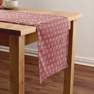 Oriental Red Shinshu Asanoha Japan Pattern Short Table Runner