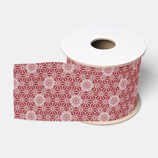 Oriental Red Shinshu Star Asanoha Japan Pattern Grosgrain Ribbon (Spool)