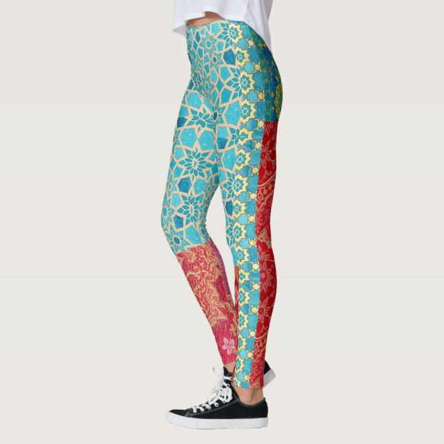 ORIENTAL Red Turquoise Pattern - Leggings  (Left)