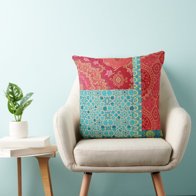 ORIENTAL Red Turquoise Pattern - Pillow (Chair)