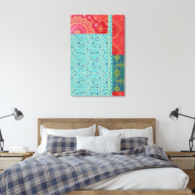 ORIENTAL Red Turquoise Pattern - Wrapped Canvas (Insitu(Bedroom))