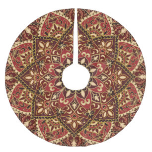 Oriental Red: Vintage Floral Carpet Brushed Polyester Tree Skirt