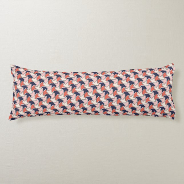 Oriental Red White Blue Geometric Arrows Pattern Body Pillow (Front)