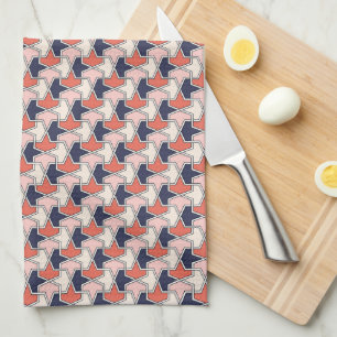 Oriental Red White Blue Geometric Arrows Pattern Kitchen Towel