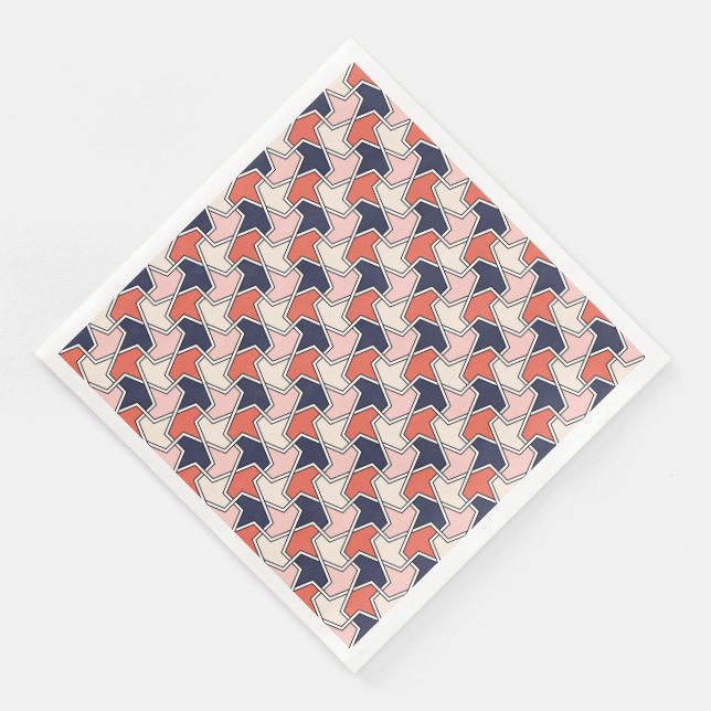 Oriental Red White Blue Geometric Arrows Pattern Napkin (Corner)