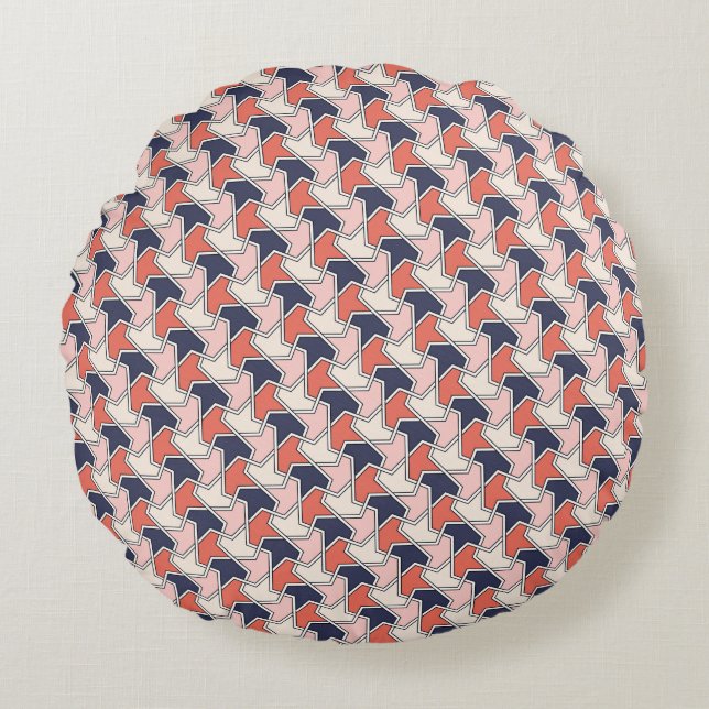 Oriental Red White Blue Geometric Arrows Pattern Round Pillow (Front)