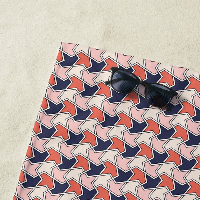 Oriental Red White Blue Pink Geometric Arrows Beach Towel (In Situ)