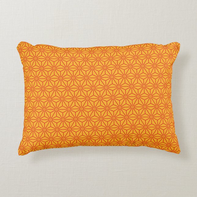 Oriental Red Yellow Asanoha Japan Pattern Accent Accent Pillow (Front)