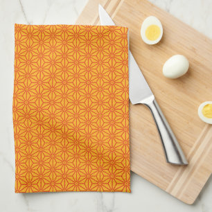 Oriental Red Yellow Asanoha Japan Pattern Kitchen Towel