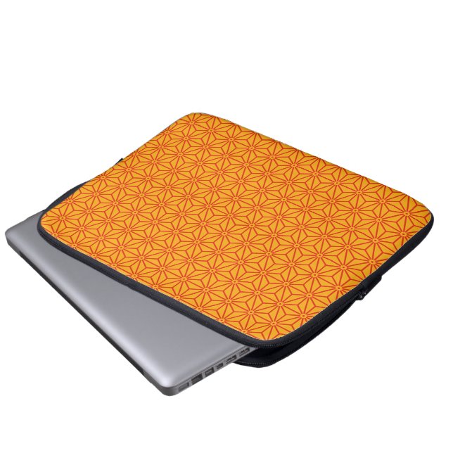 Oriental Red Yellow Asanoha Japan Pattern Laptop Sleeve (Front Bottom)