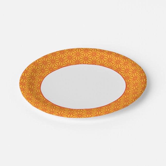 Oriental Red Yellow Asanoha Japan Pattern Paper Plate (Angled)