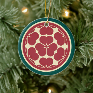 Oriental Red Yellow Green Chosokabe Japan Mon Ceramic Ornament