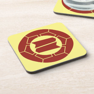 Oriental Red Yellow Japan Hattori Kamon Art Coaster