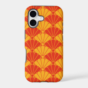 Oriental Red Yellow Kiku Chrysanthemum Mon Pattern