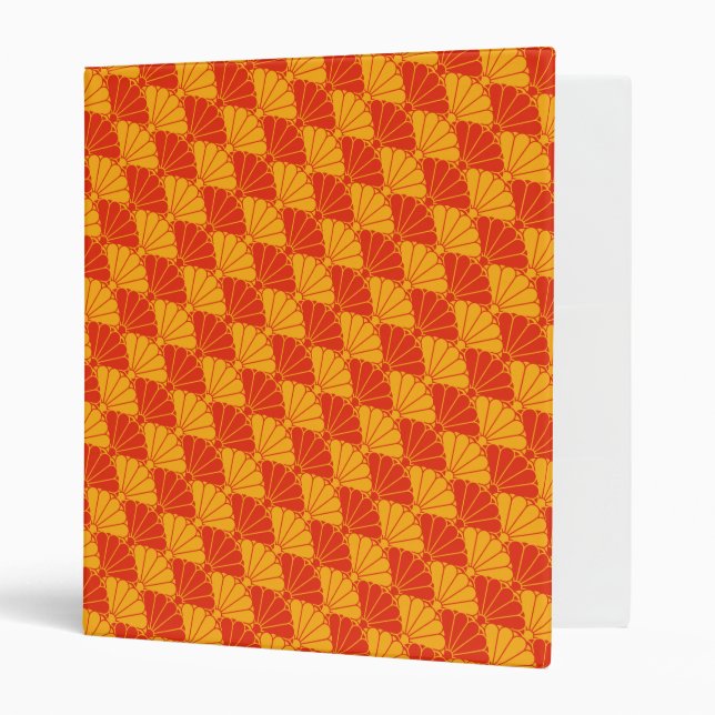 Oriental Red Yellow Kiku Chrysanthemum Mon Pattern Binder (Front/Inside)