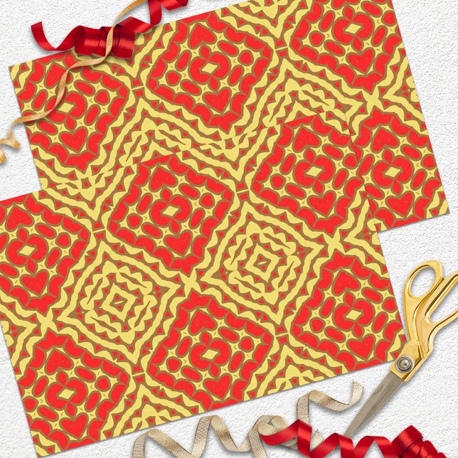 Oriental Red & Yellow Mosaic Geometric Pattern Tissue Paper (Creator Uploaded)