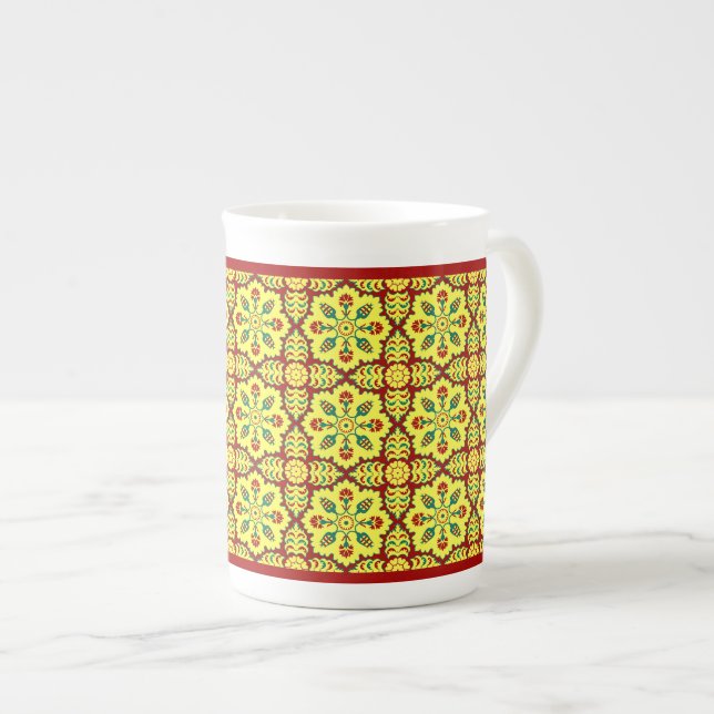 Oriental Red Yellow Ottoman Turkish Tulip Pattern Bone China Mug (Front Right)